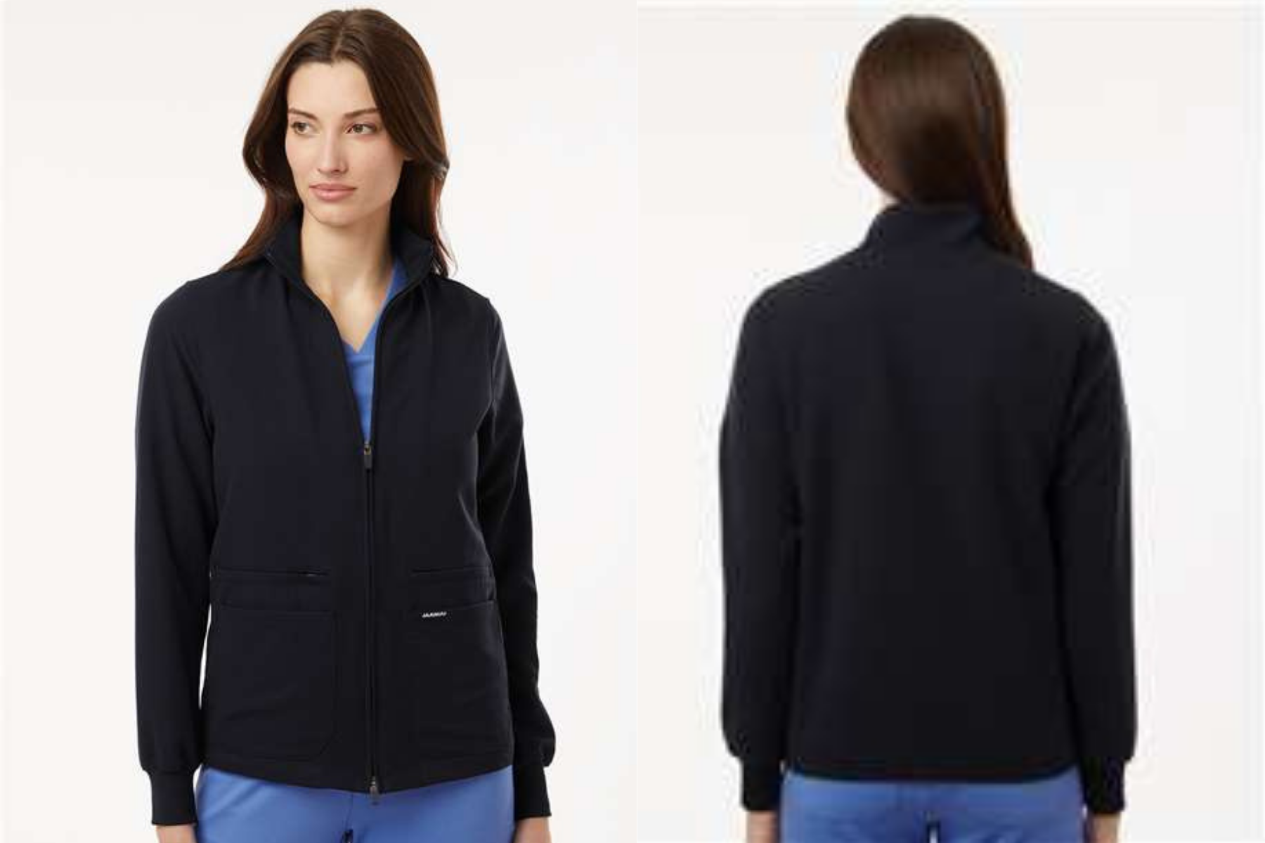 Jaanuu Women's Ceri Essential Full-Zip 6-Pocket Scrub Jacket  with Embroidery