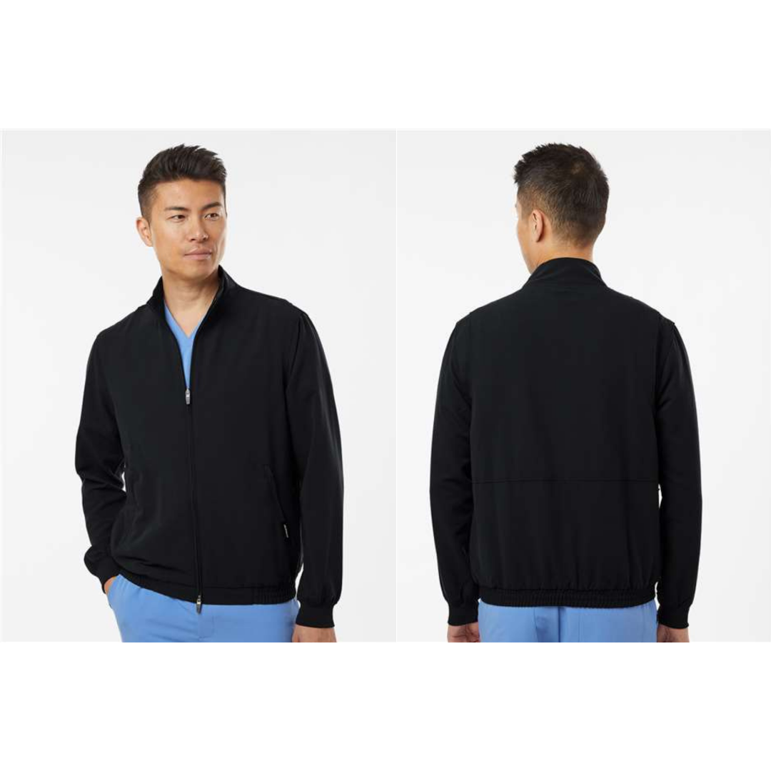 Jaanuu Men's Wolfe Everyday Full-Zip 6-Pocket Scrub Jacket with Embroidery