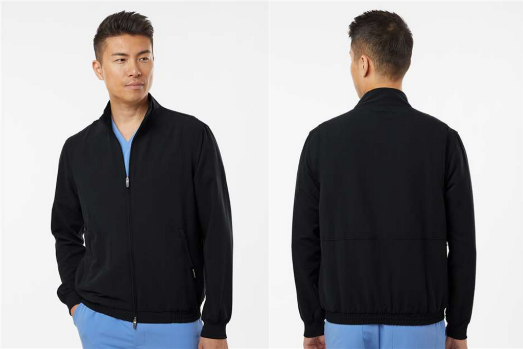 Jaanuu Men's Men's Wolfe Everyday Full-Zip 6-Pocket Scrub Jacket with Embroidery