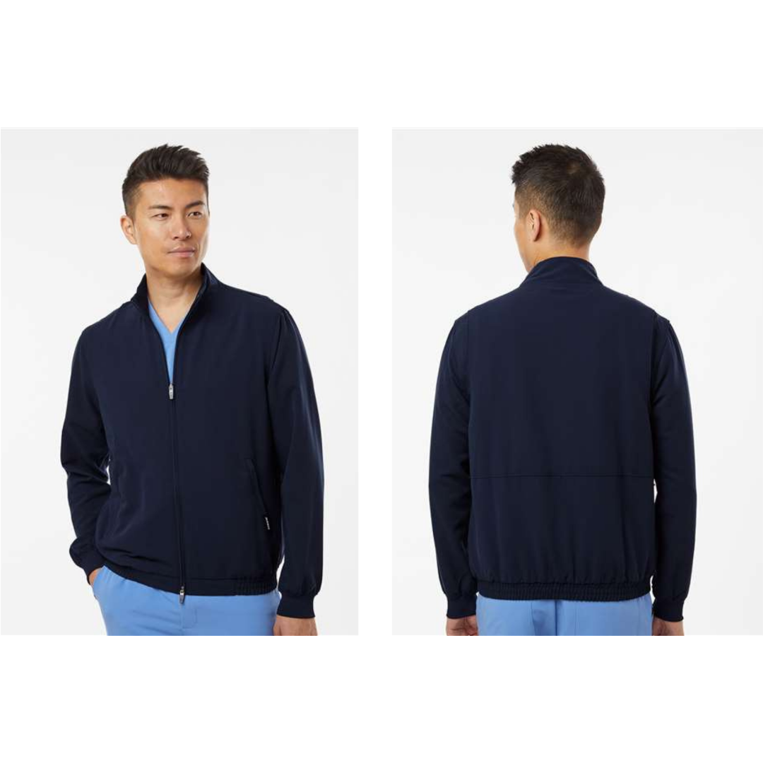 Jaanuu Men's Wolfe Everyday Full-Zip 6-Pocket Scrub Jacket with Embroidery