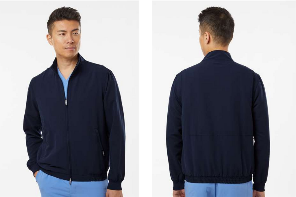 Jaanuu Men's Men's Wolfe Everyday Full-Zip 6-Pocket Scrub Jacket with Embroidery