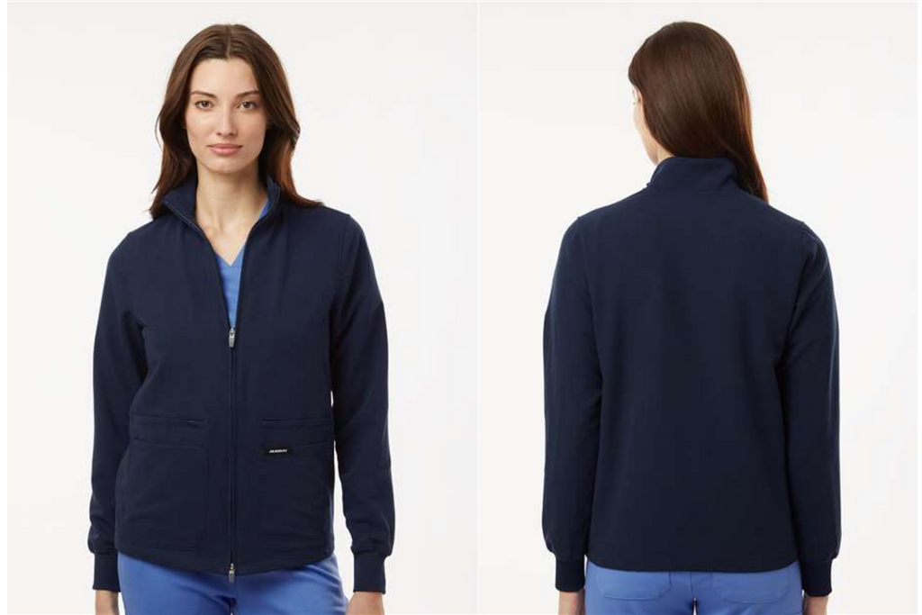 Jaanuu Women's Ceri Essential Full-Zip 6-Pocket Scrub Jacket  with Embroidery
