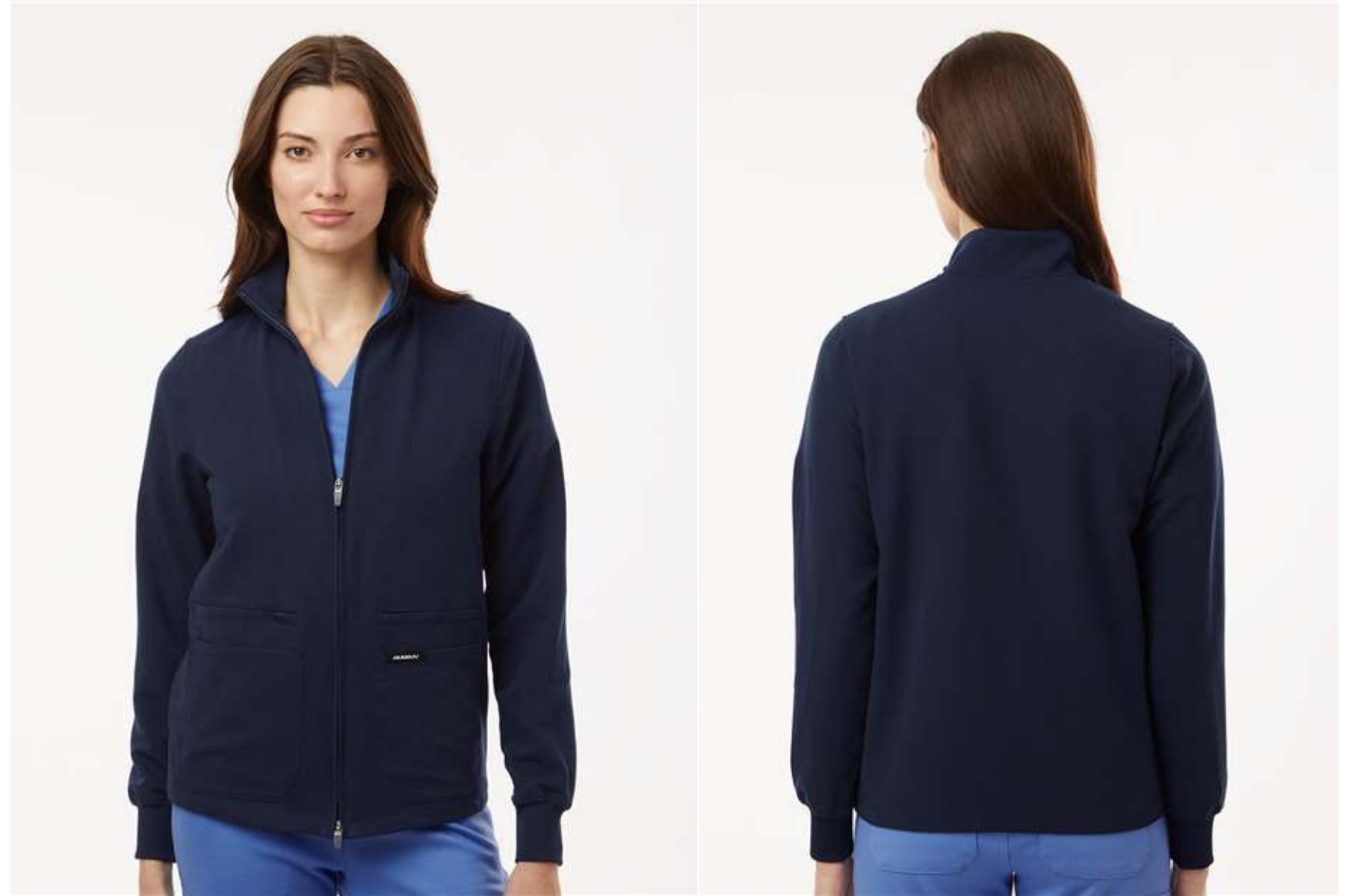 Jaanuu Women's Ceri Essential Full-Zip 6-Pocket Scrub Jacket  with Embroidery