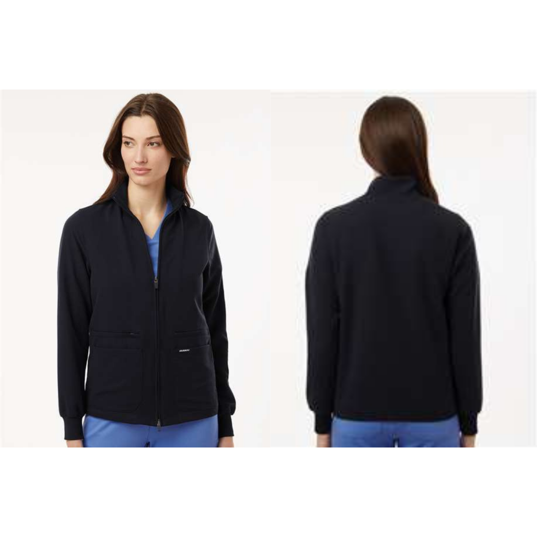 Jaanuu Women's Ceri Essential Full-Zip 6-Pocket Scrub Jacket  with Embroidery