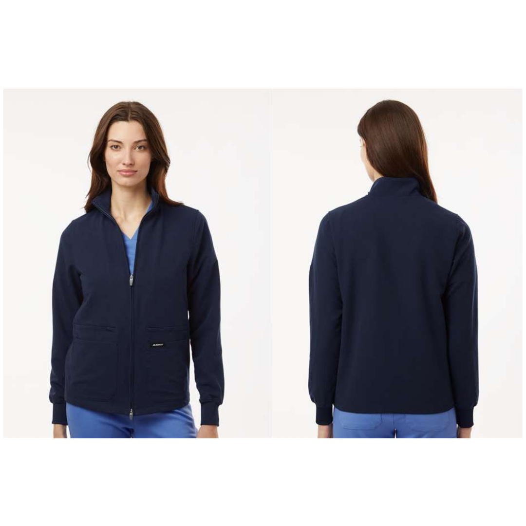 Jaanuu Women's Ceri Essential Full-Zip 6-Pocket Scrub Jacket  with Embroidery